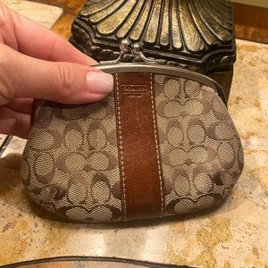 Coach Signature Coin Kiss Lock Wallet, Tan